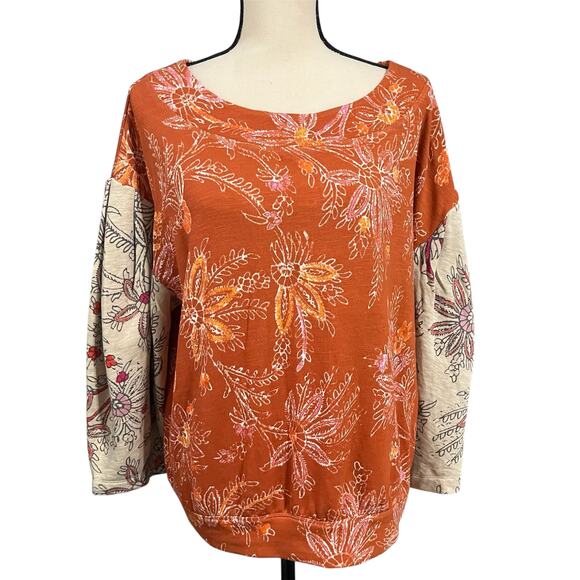 Daily Practice Anthropologie NEW Women's Orange Puff Sleeve Lounge Top Sz L - Picture 1 of 6